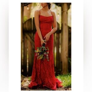 Sherri Hill Red Lace Prom Dress